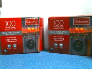 Celebrations 9016460, 100 Indoor/Outdoor Multicolor Icicle Lights, Lot of 2, FS  - Picture 1 of 3