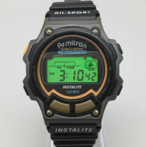 Vtg Armitron Instalite Digital Watch Men 40mm Black Green Alarm New Battery - Picture 1 of 14