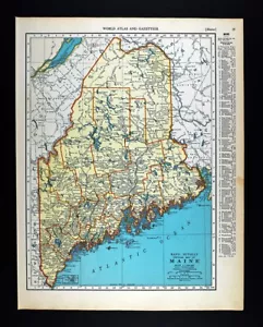 1937 Rand McNally Map Maine Augusta Bangor Portland Caribou Ellsworth Mt. Desert - Picture 1 of 6
