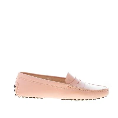 TOD'S chaussures femme Powder pink leather Gommino driving loafer penny bar - Photo 1/4