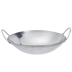 9" CAST IRON WOK SKILLETS FRYING PAN Non-Stick Stir Fry Pre-Seasoned Woks Silver - Picture 1 of 10