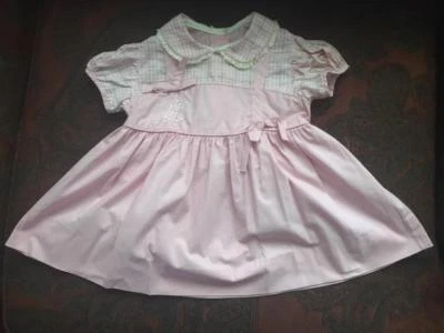 Винтажный 50-х годов маленьких девочек платье розовый клетку со стразами пони банты хлопок Baby 1-2 - Изображение 1 из 4