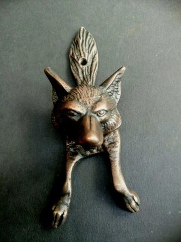 Vintage Brass Fox Door Knocker Detailed Decorative Salvage Architectrual Old Cover