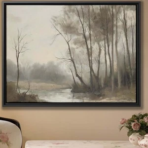 Winter Landscape Forest Wall Art Canvas Print Moody Nature Painting Framed Decor - Picture 1 of 9