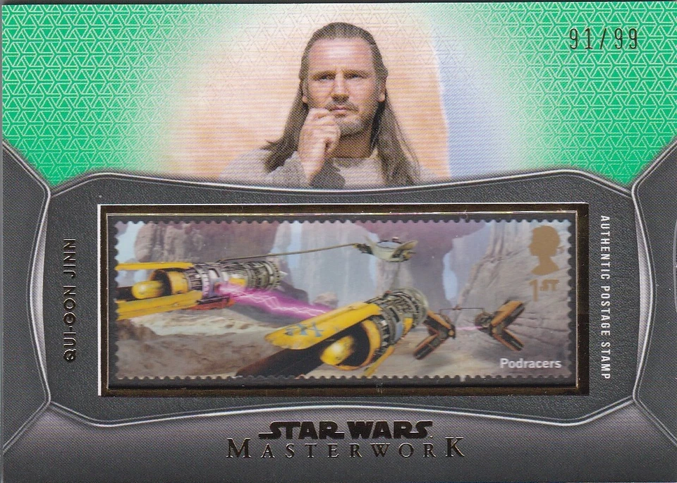 2021 Star Wars Masterwork SC-QG Qui-Gon Jinn Pod Green Postage Stamp Relic 91/99 - Image 1 of 1