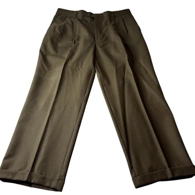 Pantalones de vestir Louis Raphael para hombre verde oliva lana peinada plisados con puños talla 38x27 Foto 1 de 4