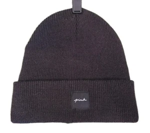 Victoria's Secret "PINK" Black Ribbed Knit Beanie W/White Logo - Picture 1 of 9