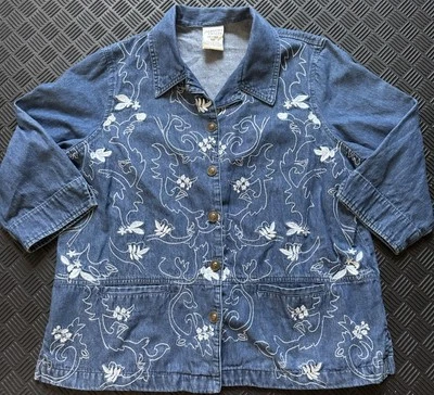 Allison Daley Women’s Denim Jacket Front Floral Embroidery 3/4 Sleeve Size 14P - Image 1 of 4