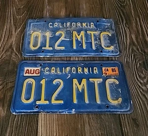  Vintage California  012 MTC Blue Gold Embossed License Plate Metal   - Picture 1 of 4