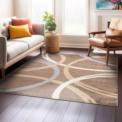 Rugshop Area Rug Modern Abstract Circles Design Rugs for Living Room Brown Rugs - Image 1 of 2