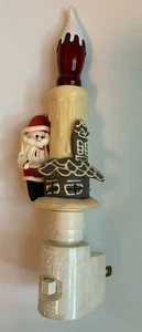 Vintage Christmas Candle Nightlight Clay Santa On The Roof HouseTop Red bulb - Picture 1 of 9