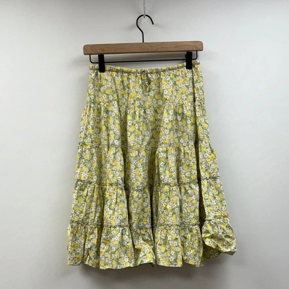 Girl's Mini Boden Lemon Floral Poplin Pull-On Tiered A-Line Skirt Yellow 13/14 - Image 1 of 4