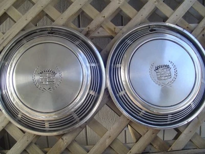 TWO 1972 1973 CADILLAC CADY ELDORADO FLEETWOOD HUBCAPS WHEEL COVERS VINTAGE - Image 1 of 4