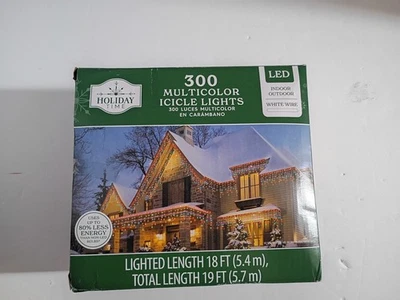 Holiday Time 300 LED Multicolor Icicle Christmas Lights 18 Ft  Outdoor Or In New - Image 1 of 4
