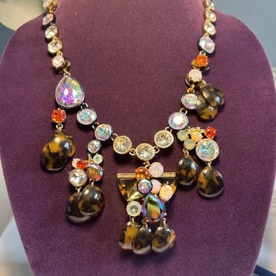 J Crew Statement Necklace Brûlée Paillette Crystal Tortoise Rare Vintage - Image 1 of 4