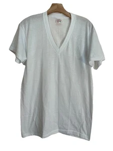 Vintage Sears dünnes weißes T-Shirt mit V-Ausschnitt 70er 80er Einzelnaht USA Große 42-44 - Bild 1 von 8