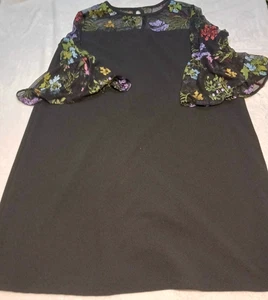 AGB Black With Lace Furry Sleves Embroidered LookDress Size 14 - Picture 1 of 9