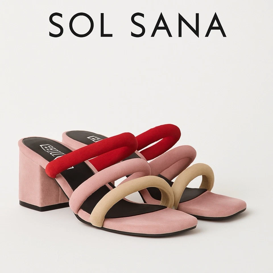 Sol Sana Holt 管状皮革穆勒鞋凉鞋粗跟多色 8M 码 — 第 1/4 张图片