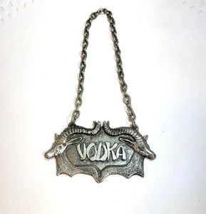 Vintage Vodka Decanter Tag Liquor Bottle Pewter Tag Metzke Attached Chain 1975 - Picture 1 of 8