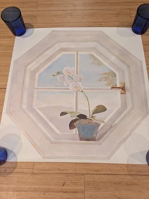 Ventana octágona con mural de arte de orquídea papel tapiz prepasado Trompe L'Oeil caja abierta Foto 1 de 4