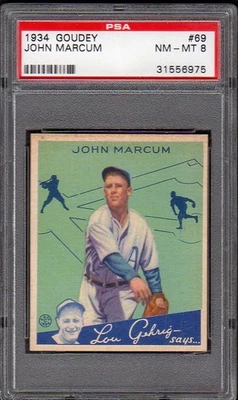 1934 Goudey #69 John Marcum Athletics PSA 8 NM-MT 31556975  - Image 1 of 2