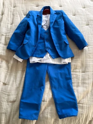 Traje Yuan Lu 4 Piezas Azul Real, Blazer Chaleco Pantalones Camisa Niño Pequeño Talla 4 Foto 1 de 4