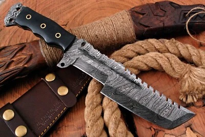 12" HANDMADE DAMASCUS STEEL HUNTING TRACKER BUSHCRAFT SURVIVAL CAMPING KNIFE EDC - Image 1 of 4
