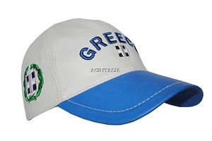 New BASEBALL Greece White Blue Ladies Mens Real Lambskin Leather HipHop Cap Hat - Picture 1 of 10