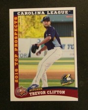2 - 2016 Choice, Carolina League T/P, Myrtle Beach Pelicans - TREVOR CLIFTON