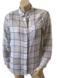 OLD NAVY Womens Size Medium Sheer Plaid Button Front Collared Long Sleeve Shirt 
