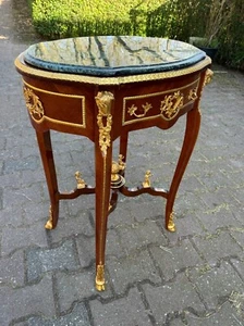 Table Mahogany Oval Louis XVI Green Marble Bronze French 1960s Centerpiece - Picture 1 of 9