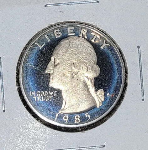 BU 1985-S Washington Quarter / Blue Halo Ring Toning On Every Single 25c Coin Cover