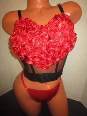 $231 VICTORIA'S SECRET ROJO ROSETAS BUSTIER Y 2 JUEGOS DE TANGA ROJA ~ XL ~ NUEVO CON ETIQUETAS Foto 1 de 4