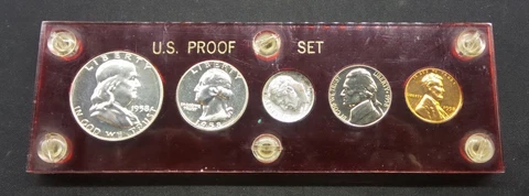 1958 US Silver Proof Set - 5 Coins in Red Capital Holder - B96 Cover
