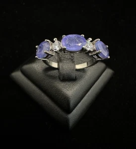 Tanzanite 7x5 mm made to ring decorate CZ diamond 925 sterling silver. - Picture 1 of 5