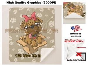Pug cachorro perro en una caja demasiado lindo para resistir dibujos animados Sherpa polar manta - Imagen 1 de 6