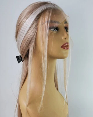 Peluca larga recta rubia resaltada frente encaje pelucas cabello humano Remy sin pegamento suave Foto 1 de 4