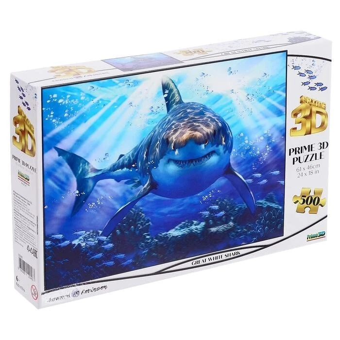 GRANDI GIOCHI PUZZLE PRIME 3D 500 PEZZI GRANDE SQUALO BIANCO - Immagine 1 di 1