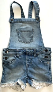 Cat & Jack Girls Blue Denim Overall Shorts With Lace Around Legs Size XS 4/5 - Picture 1 of 5