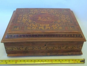 Antigua CAJA TUNBRIDGE MADERA DE MARQUETERÍA CON INCRUSTACIONES Joyería APORTIJA TAZAS CISNE INGLATERRA - Imagen 1 de 12