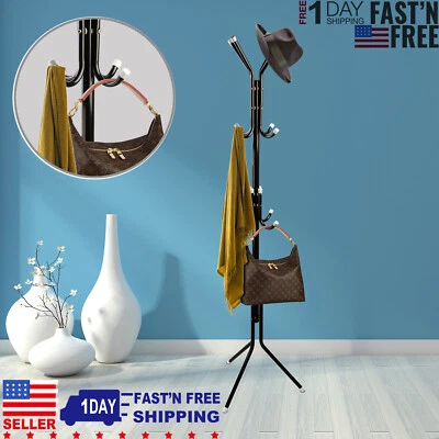 12 Hooks Coat Hat Metal Rack Organizer Hanger Stand Clothes Handbag Scarf Holder - Image 1 of 4