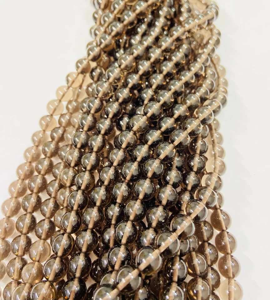 "Cuentas redondas de cuarzo ahumado natural 15"" hilo cuentas de piedras preciosas marrones lisas" Foto 1 de 4