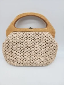 Vintage Raffia Purse Magid New York Made in Japan Wooden Handles Metal Clasp EUC - Picture 1 of 8