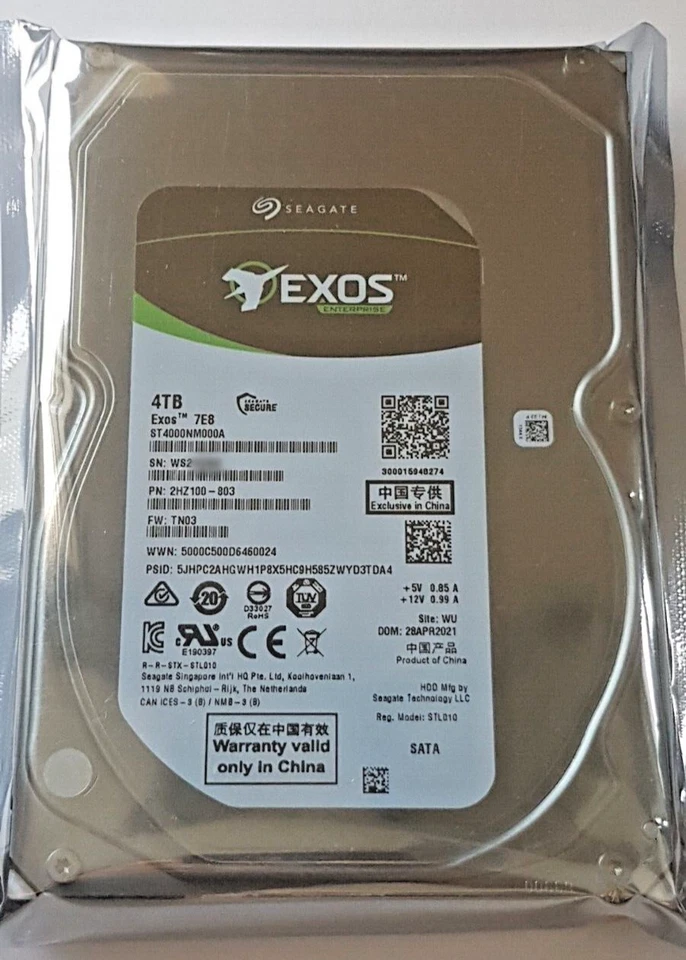 4 TB SATA Seagate Exos 7E8 ST4000NM000A 7200rpm 256MB 2,5 " Internal Hard New - Image 1 of 1