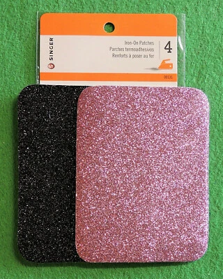 4pc Singer Iron-On Twill Patches Pink & Black Glitter 3.75" x 5" Polyester Blend - Image 1 of 2