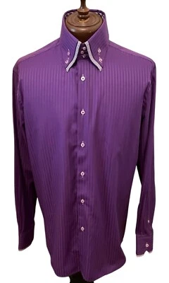 COOGI CLASSIC XL 17.5 Loud Purple Subtle Stripe Check Long Sleeve Shirt *Mint* - Image 1 of 4