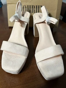 Women's Suede Platforms Heels Wedges Sandals Square Open Toe Ankle Strap Size 11 - Picture 1 of 4