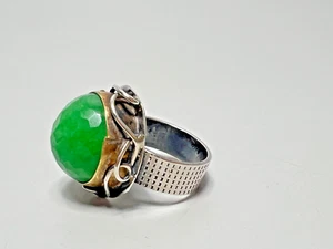 Anillo Cabujón Jade Corte Facetado Plata Esterlina Modernista MCM De Colección EE. UU. 7.5 - Imagen 1 de 13