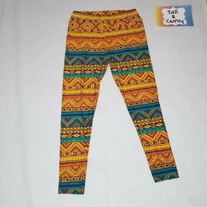 NWOT LuLaRoe Tall & Curvy Yellow Orange Purple Teal Tribal Pattern Leggings - Picture 1 of 4