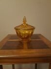 Vintage Glass Amber Mcm Candy Dish Bowl With Lid Fairfield By Anchor Hocking